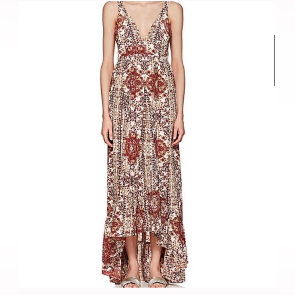 L’AGENCE 💯 Silk Rosalina Pleated Maxi Dress Exotic Print Ruffle Hem Size 4